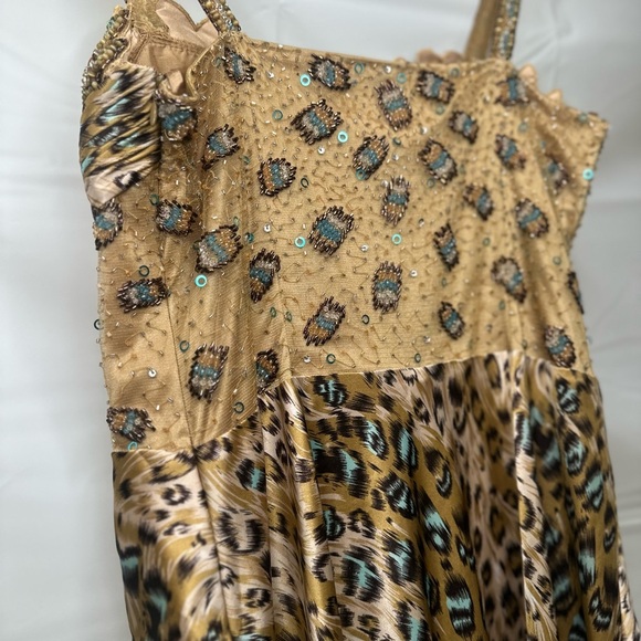 Y2K Vintage Aspeed USA Leopard Print Turquoise Accent Beaded A Line Gown size L - Picture 14 of 16